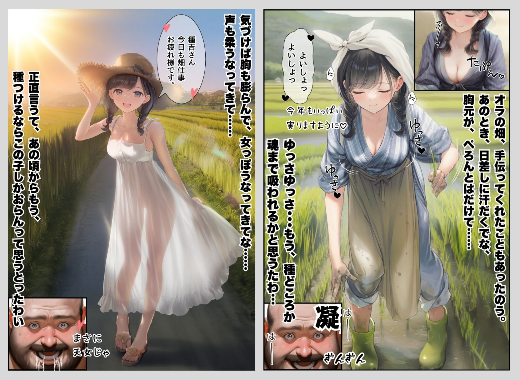 【因習村】村の飢饉を救うため差し出された僕の彼女、BMI40越えで性欲だけはいっちょまえの種付けおじさんに媚薬を飲まされ、おじさん特有のねちっこい前戯で全身べちょべちょに舐められたあげく、聖なる肉棒（チンカス付き）の掃除を実施！ その後はついに処女おまんこにゴールイン！入念かつ丹念にがん突きにされ、イキまくりんぐ！一晩中汗だくで連続絶頂アクメを決めさせられた話。 「穂乃香ぁ〜、オラの精、まるごと受け止めてくんろぉ〜〜！」 - d_604159 - 種付け出版